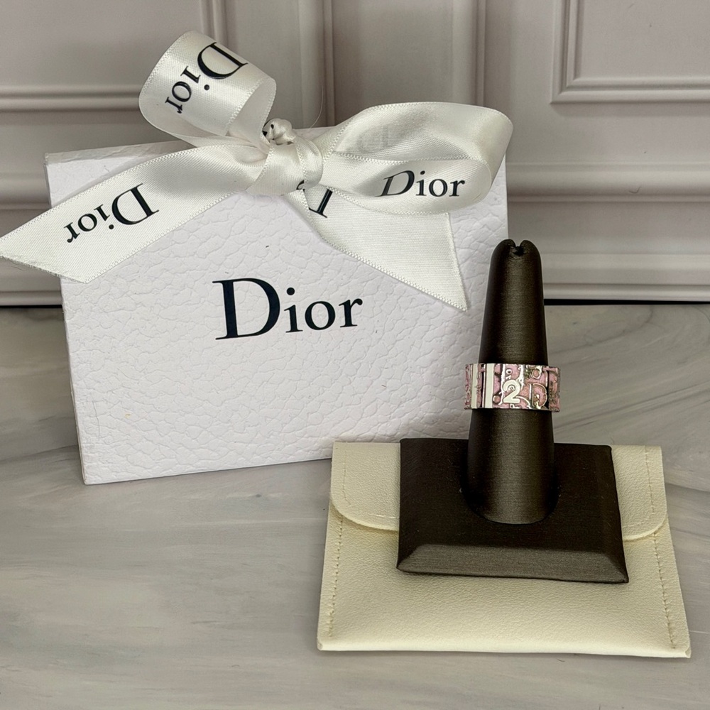 Dior Pink & Silver Trotter Ring Size 7.5 | Dior Monogram Logo Ring | Vintage - Picture 4 of 4
